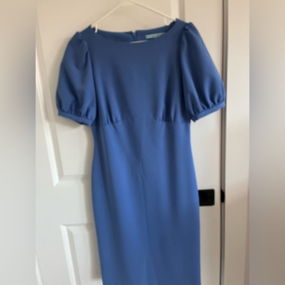 ANTONIO MELANI Blue Midi Dress with Puff Sleeves